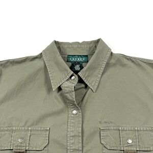 Lauren Ralph‎ Lauren Khaki Utility Button Down Shirt LRL Embroidered Size L